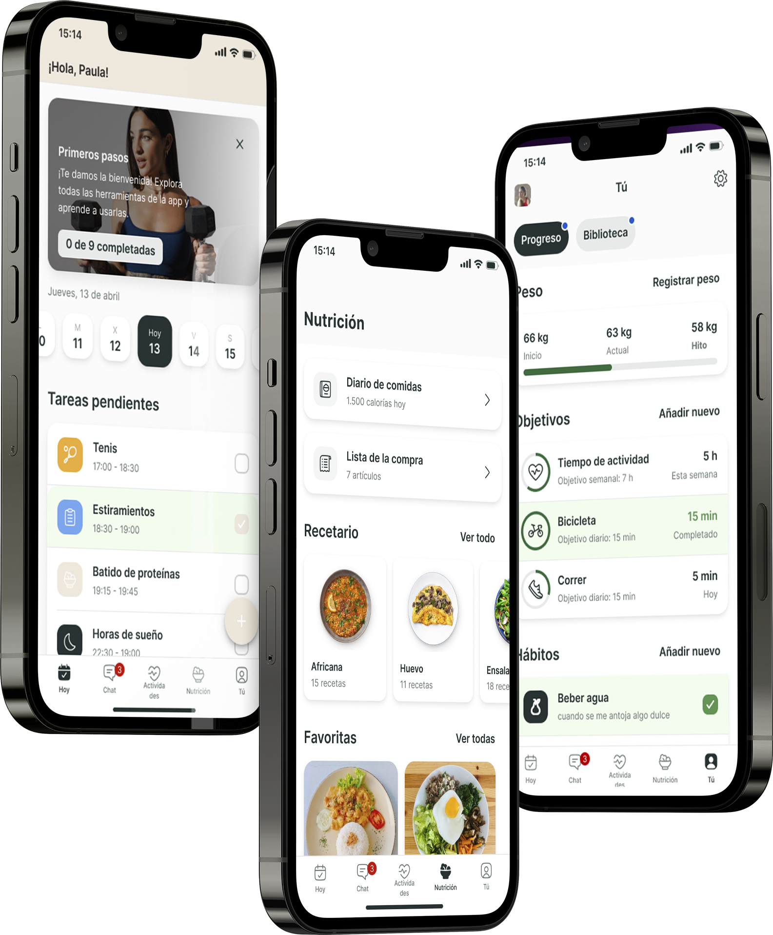 Un mockup de la app de coaching mostrando las funciones.